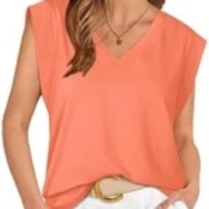 2 Women's Sleeveless V-Neck Top - Peach & Navy